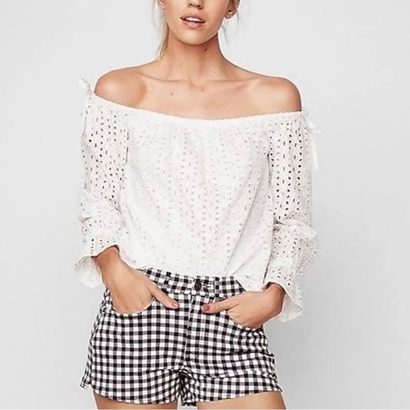 Express Black & White Gingham Check Stretch High Rise Shortie - Picture 3 of 11